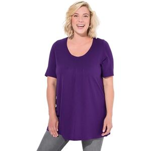 Ulla Popken damer stora storlekar överdimensionerade plus size t-shirt, dekorativa veck, A-linje, rund hals, halv ärm, modal 796473, Djuplila, 58-60 Ulla Popken damer stora storlekar överdimensionerade plus size t-shirt, dekorativa veck, A-linje, rund hals, halv ärm, modal 796473, Djuplila, 58-60