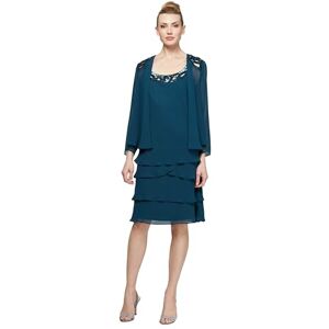 S.L. Fashions Klänning och jacka för damer, kläder för brudens mor, klänning med paljetter, utskuren axel (små och vanliga storlekar), 46 S.L. Fashions Klänning och jacka för damer, kläder för brudens mor, klänning med paljetter, utskuren axel (små och vanliga storlekar), 46