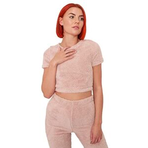 OHS Teddy fleece magtröja kortärmad varm mjuk beskuren plysch t-shirt enkel pullover vardaglig kvinnor myskläder, Rosa rouge, 36/38 SE OHS Teddy fleece magtröja kortärmad varm mjuk beskuren plysch t-shirt enkel pullover vardaglig kvinnor myskläder, Rosa rouge, 36/38 SE