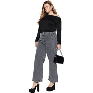 Trendyol Kvinnor hög midja breda ben plus storlek jeans, grå, 46, Grå, 72/Plus Trendyol Kvinnor hög midja breda ben plus storlek jeans, grå, 46, Grå, 72/Plus