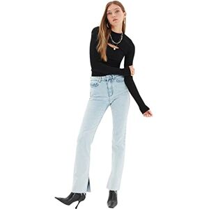 Trendyol Dam hög midja smal flare jeans med blå rip, 34 Trendyol Dam hög midja smal flare jeans med blå rip, 34