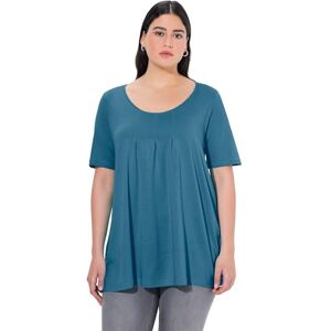 Ulla Popken dam-t-shirt, dekorveck, A-linje, rund hals, halv ärm, modal T-shirt (1-pack), Denimblå, 62-64 Ulla Popken dam-t-shirt, dekorveck, A-linje, rund hals, halv ärm, modal T-shirt (1-pack), Denimblå, 62-64