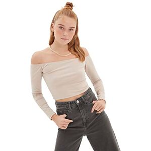 Trendyol Damsten Carmen Collar Crop stickad blus, S Trendyol Damsten Carmen Collar Crop stickad blus, S