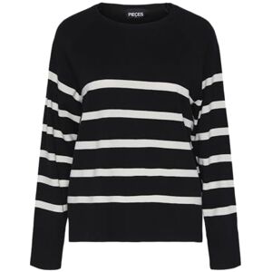 PIECES Dam Pcsia Ls Knit Noos Bc Tröja, Svart/ränder: vit, XS PIECES Dam Pcsia Ls Knit Noos Bc Tröja, Svart/ränder: vit, XS