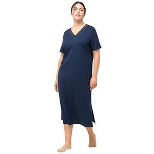 Ulla Popken dam, hålbroderi, V-hals, halvärmad, modal nattlinne, Midnattblå, 46 Ulla Popken dam, hålbroderi, V-hals, halvärmad, modal nattlinne, Midnattblå, 46