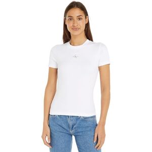 Calvin Jeans dam vävd etikett ribbad kortärmad rund hals t-shirt, Kritvit, XXS Calvin Jeans dam vävd etikett ribbad kortärmad rund hals t-shirt, Kritvit, XXS