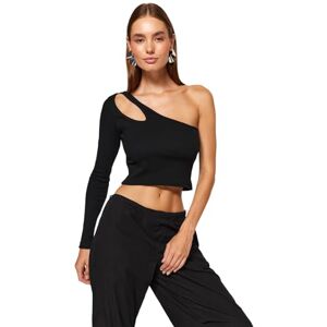 Trendyol Dam anpassad axellös stickad blus med rund hals, Svart, XS Trendyol Dam anpassad axellös stickad blus med rund hals, Svart, XS
