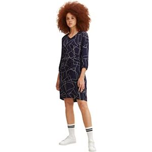 TOM TAILOR Damer klänning med knytbälte 1033666, 30195 Navy Beige Abstract Design, 32 TOM TAILOR Damer klänning med knytbälte 1033666, 30195 Navy Beige Abstract Design, 32