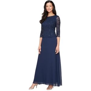 Alex Evenings Women's 3/4 Sleeve Stretch Lace Bodice One Piece Mother of The Bride Dress (Petite and Regular Sizes), Navy, 6 Alex Evenings Women's 3/4 Sleeve Stretch Lace Bodice One Piece Mother of The Bride Dress (Petite and Regular Sizes), Navy, 6