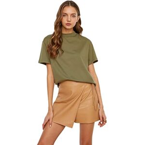 Trendyol Dam basic normal standard rundhalsad stickad T-shirt, Khaki, XS Trendyol Dam basic normal standard rundhalsad stickad T-shirt, Khaki, XS