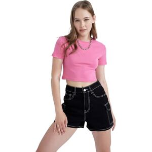 DeFacto Damcrop tops – klassisk baströja för kvinnor – bekväm t-shirt för kvinnor, ROSA, XS DeFacto Damcrop tops – klassisk baströja för kvinnor – bekväm t-shirt för kvinnor, ROSA, XS