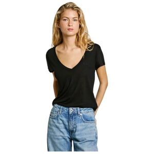 Pepe Jeans Megan V-ringad T-shirt för kvinnor, svart (svart), XL Pepe Jeans Megan V-ringad T-shirt för kvinnor, svart (svart), XL
