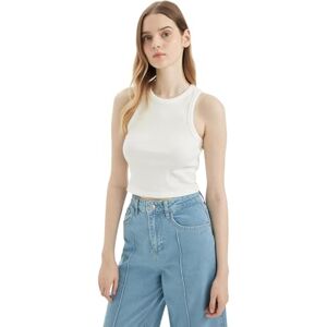 DeFacto Damcrop toppar, linne, sporttoppar, damer, trendiga damtoppar för sportiga stilar, mångsidigt kombinerbar, damtopp, Vit, S DeFacto Damcrop toppar, linne, sporttoppar, damer, trendiga damtoppar för sportiga stilar, mångsidigt kombinerbar, damtopp, Vit, S