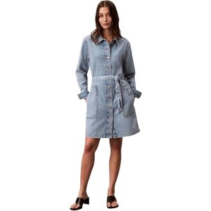 Calvin kvinnors bälte denim miniklänning kust LV047F671G klänningar, blå, S Calvin kvinnors bälte denim miniklänning kust LV047F671G klänningar, blå, S