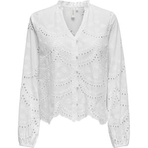 ONLY Onlbine Lalisa Ls V-hals Emb WVN topp, Ljus vit, M ONLY Onlbine Lalisa Ls V-hals Emb WVN topp, Ljus vit, M