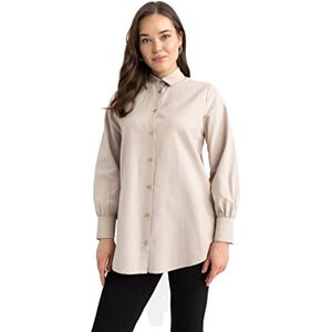 DeFacto Långärmad skjortblus, skjorta med knappar för fritidskläder, sand, XL DeFacto Långärmad skjortblus, skjorta med knappar för fritidskläder, sand, XL