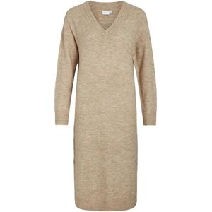 Vila VIMA V-hals L/S stickad klänning – NOOS, Naturlig blandning, S Vila VIMA V-hals L/S stickad klänning – NOOS, Naturlig blandning, S