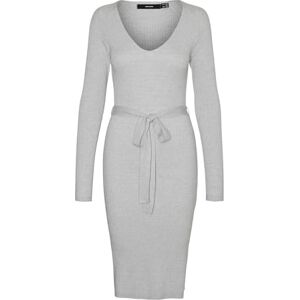 VERO MODA dam Vmsaba Rib Ls V-hals bälte klänning Ga Noos stickad klänning, Ljusgrå melange, XL VERO MODA dam Vmsaba Rib Ls V-hals bälte klänning Ga Noos stickad klänning, Ljusgrå melange, XL