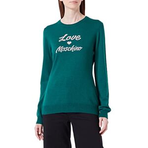 Love Moschino Dam, smal passform, långärmad, med Italic Logo Jacquard Intarsia tröja, Grön, 46 SE Love Moschino Dam, smal passform, långärmad, med Italic Logo Jacquard Intarsia tröja, Grön, 46 SE