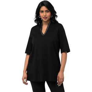 Ulla Popken damer stora storlekar överdimensionerade plus size t-shirt, pimabomull, a-linje, bägarkrage, halvärm 821287, svart, 54-56 Ulla Popken damer stora storlekar överdimensionerade plus size t-shirt, pimabomull, a-linje, bägarkrage, halvärm 821287, svart, 54-56