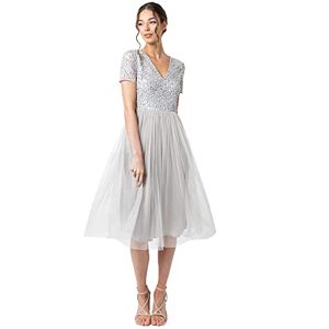 Maya Deluxe V Neckline Embellished Midi Dress brudtärneklänning för kvinnor, Mjuk grå, 40 Maya Deluxe V Neckline Embellished Midi Dress brudtärneklänning för kvinnor, Mjuk grå, 40