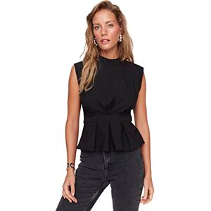 Trendyol Dam basics figurnära basic rund hals vävtyg blus, svart, 42 Trendyol Dam basics figurnära basic rund hals vävtyg blus, svart, 42