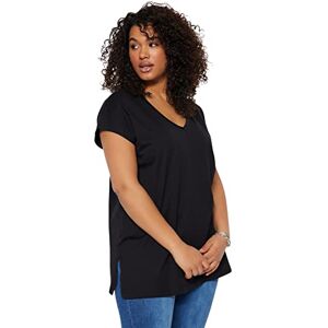 Trendyol Damer Plus Size Avslappnad Passform Pojkvän V-hals Stickad Plus Size T-shirt, Svart, 2XL/44 Trendyol Damer Plus Size Avslappnad Passform Pojkvän V-hals Stickad Plus Size T-shirt, Svart, 2XL/44