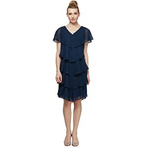 S.L. Fashions Women's Short Sleeve Tiered Chiffon Cocktail Dress, Wedding Guest Gown (Petite and Regular Sizes), New Navy, 16 S.L. Fashions Women's Short Sleeve Tiered Chiffon Cocktail Dress, Wedding Guest Gown (Petite and Regular Sizes), New Navy, 16