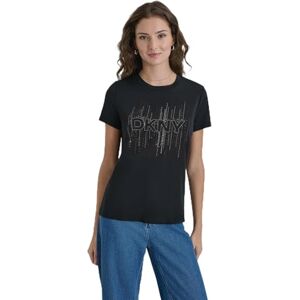 DKNY Kortärmad dragkedja för kvinnor, multi hotfix logo teblus, svart, XL DKNY Kortärmad dragkedja för kvinnor, multi hotfix logo teblus, svart, XL