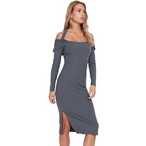 Trendyol Dam midi basic smal vävd klänning, Grått, S Trendyol Dam midi basic smal vävd klänning, Grått, S