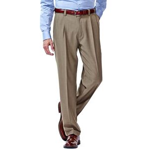 Haggar mens Eclo Stria Expandable-waist Pleat-front dress pants, Khaki, 40W x 32L US Haggar mens Eclo Stria Expandable-waist Pleat-front dress pants, Khaki, 40W x 32L US