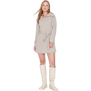 Trendyol Dam Dam Mini Bodycon V-ringad stickad klänning, Beige, 36 Trendyol Dam Dam Mini Bodycon V-ringad stickad klänning, Beige, 36