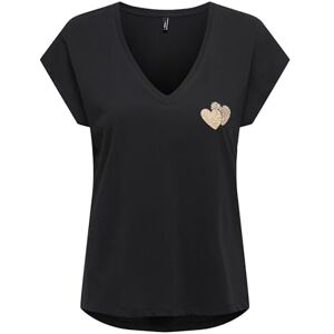 ONLY Onllenna Life S/S hjärta V-hals topp Csjrs, svart, XS ONLY Onllenna Life S/S hjärta V-hals topp Csjrs, svart, XS
