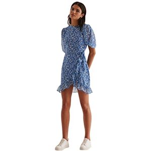 NA-KD Dam Frilled Mini Klänning Casual, Blå blomma, 32 SE NA-KD Dam Frilled Mini Klänning Casual, Blå blomma, 32 SE