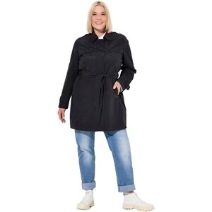 Ulla Popken dam, A-linje, skjortkrage, knytbälte trenchcoat, svart, 46-48 Ulla Popken dam, A-linje, skjortkrage, knytbälte trenchcoat, svart, 46-48