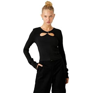 Koton Dam långärmad t-shirt metall tillbehör detalj, Svart (999), M Koton Dam långärmad t-shirt metall tillbehör detalj, Svart (999), M