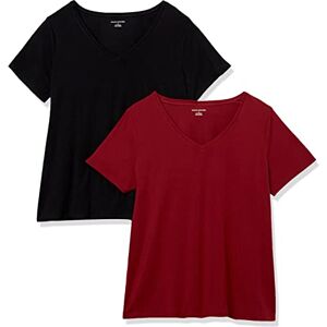 Amazon Essentials dam klassisk passform kortärmad v-ringad t-shirt, paket med 2, svart/vinröd, 4X Amazon Essentials dam klassisk passform kortärmad v-ringad t-shirt, paket med 2, svart/vinröd, 4X
