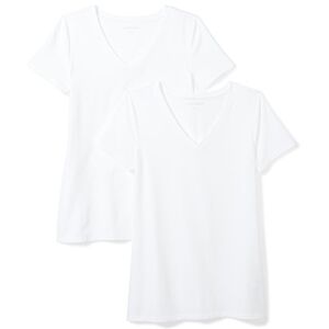 Amazon Essentials Women's Kortärmad V-ringad T-shirt klassisk passform, Pack of 2, Vit, L Amazon Essentials Women's Kortärmad V-ringad T-shirt klassisk passform, Pack of 2, Vit, L