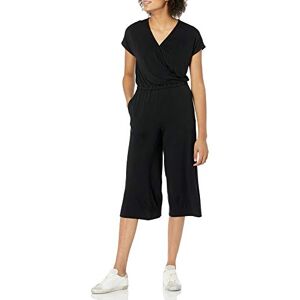 Amazon Essentials dam kortärmad Surplice beskuren overall med vida ben, Svart, S Amazon Essentials dam kortärmad Surplice beskuren overall med vida ben, Svart, S