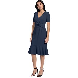London Times Women's Dresses V-Neck Twist Midi with Flounce London Times Women's Dresses V-Neck Twist Midi with Flounce