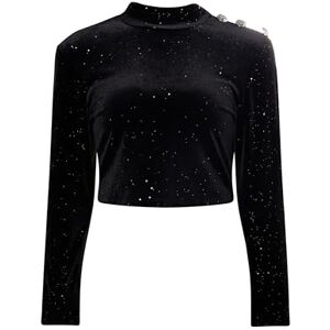 NOOTKI Sammets-t-shirt för kvinnor med glitter, svart, S NOOTKI Sammets-t-shirt för kvinnor med glitter, svart, S