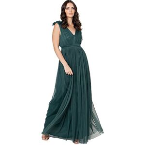 Maya Deluxe maxiklänning för kvinnor med volang V-hals ärmlös hög imperium midja lång för bal gäst bröllop brudtärna, Smaragdgrönt, 40 Maya Deluxe maxiklänning för kvinnor med volang V-hals ärmlös hög imperium midja lång för bal gäst bröllop brudtärna, Smaragdgrönt, 40