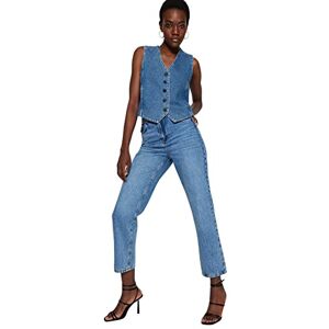 Trendyol Kvinnor hög midja raka ben raka jeans, blå, 32, BLÅ, 58 SE Trendyol Kvinnor hög midja raka ben raka jeans, blå, 32, BLÅ, 58 SE