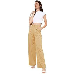 Trendyol Dam draperade plissé rikliga byxor, beige, 38 Trendyol Dam draperade plissé rikliga byxor, beige, 38