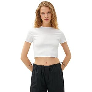 Koton dam crop kortärmad hög hals t-shirt, Vit (000), L Koton dam crop kortärmad hög hals t-shirt, Vit (000), L