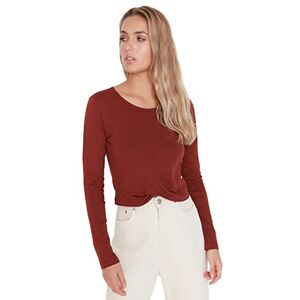 Trendyol Dam figursydd stickad blus med rund hals, Brun, M Trendyol Dam figursydd stickad blus med rund hals, Brun, M