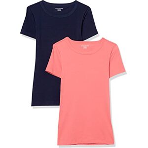 Amazon Essentials Women's Kortärmad T-shirt med rund hals smal passform, Pack of 2, Marinblå/Varmrosa, XXL Amazon Essentials Women's Kortärmad T-shirt med rund hals smal passform, Pack of 2, Marinblå/Varmrosa, XXL