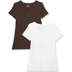 Amazon Essentials Women's Kortärmad V-ringad T-shirt klassisk passform, Pack of 2, Espresso/Vit, XXL Amazon Essentials Women's Kortärmad V-ringad T-shirt klassisk passform, Pack of 2, Espresso/Vit, XXL