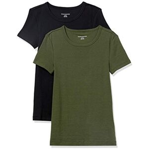 Amazon Essentials Women's Kortärmad T-shirt med rund hals smal passform, Pack of 2, Mörk olivgrön/Svart, XXL Amazon Essentials Women's Kortärmad T-shirt med rund hals smal passform, Pack of 2, Mörk olivgrön/Svart, XXL