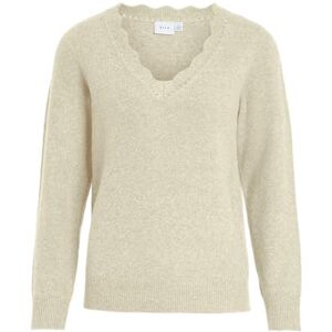 Vila Vinikolina V-hals L/S stickad topp – Noos, Super Light Natural Melan, S Vila Vinikolina V-hals L/S stickad topp – Noos, Super Light Natural Melan, S